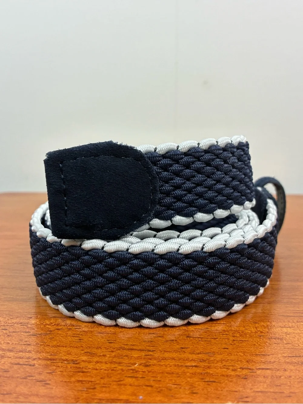 Cremieux Men’s Navy White Braided Stripe Stretch Elastic Belt Size Large 38-40